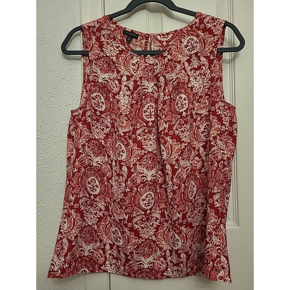 Talbots Top Women’s Sz 10 Paisley Button Sleeveless Blouse Prepcore Shirt Red